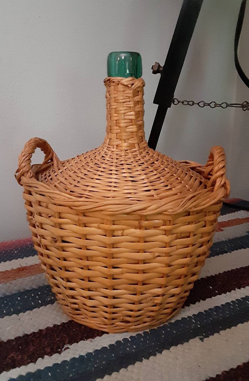 Vintage Wicker Covered Wine bottle Rattan Covered Bottle | Etsy
