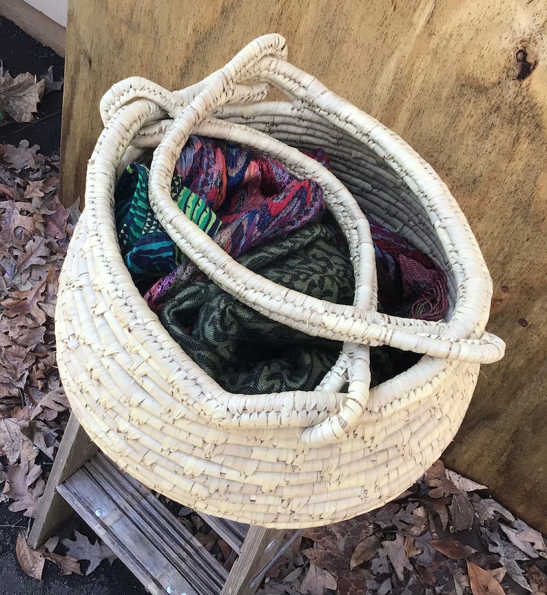 Vintage Large Sweetgrass Basket Large Market Basket Wrapped Etsy