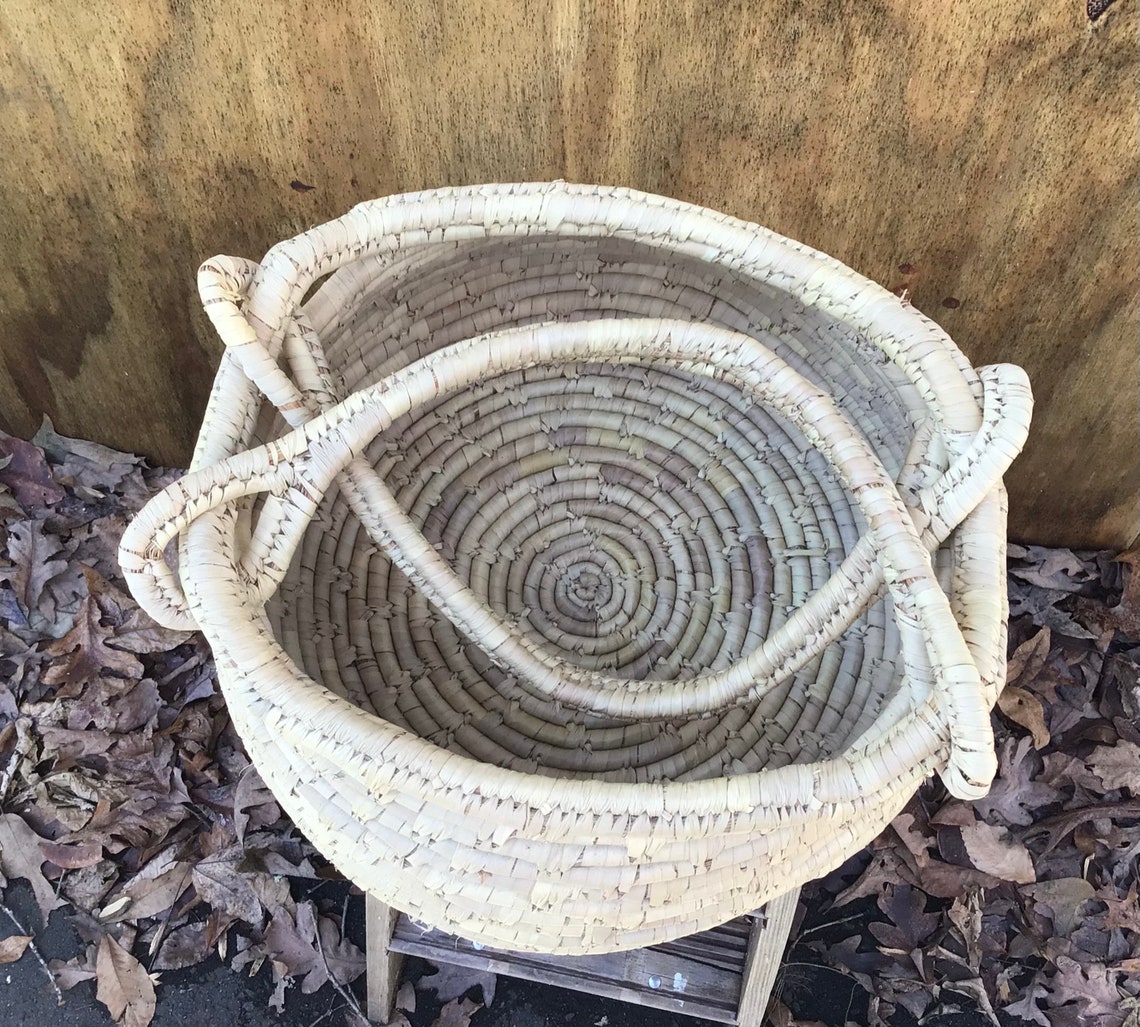 Vintage Large Sweetgrass Basket Large Market Basket Wrapped Etsy
