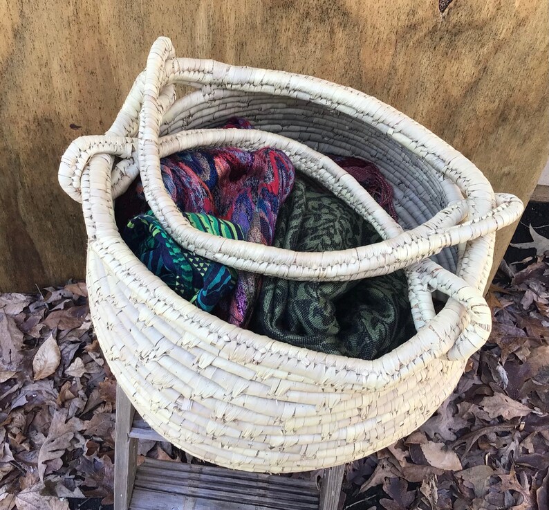 Vintage Large Sweetgrass Basket Large Market Basket Wrapped Etsy