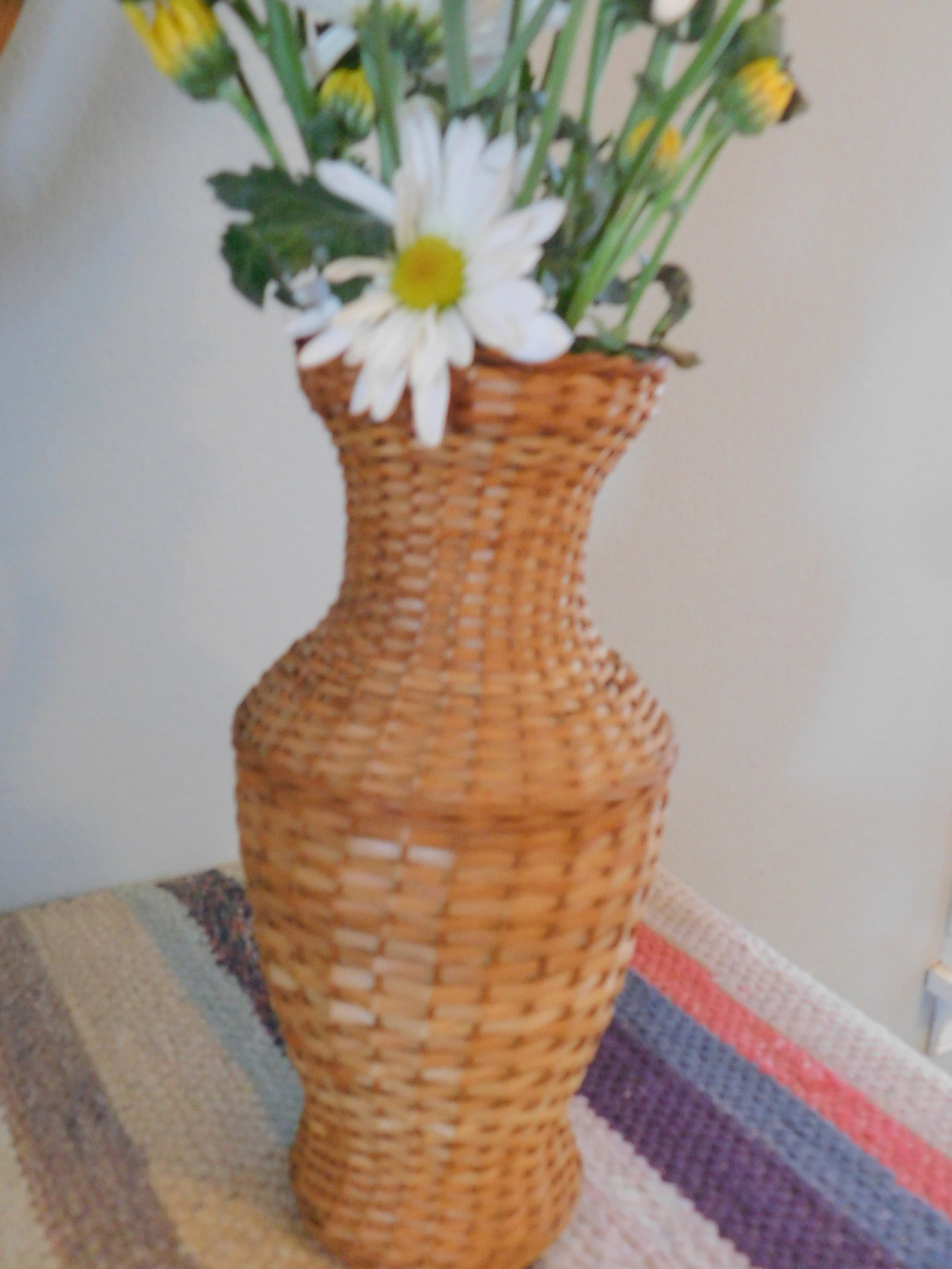 Vintage Wicker Flower Vase Wicker Covered Glass Vase Ratten Etsy