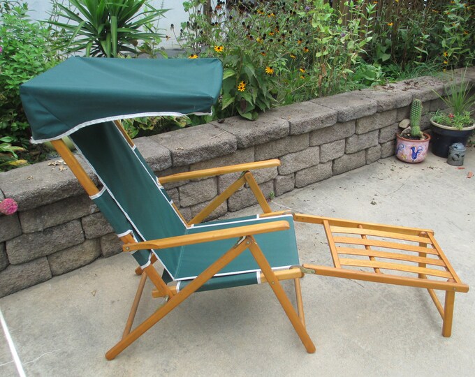 Wood Lawn Chair Vintage Canvas and Wood by telescope Etsy