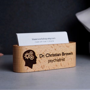 SOLID WOOD Personalisiertes Geschenk Psychologe Psychiater Psychotherapeut Psychotherapeut Visitenkartenhalter Psychologie Desktop Card Case Arzt