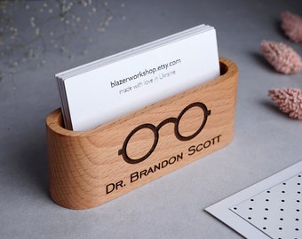 SOLID WOOD Personalized eye doctor gifts oculist ophthalmologist optometrist ophthalmology gift optometric business card holder desk desktop