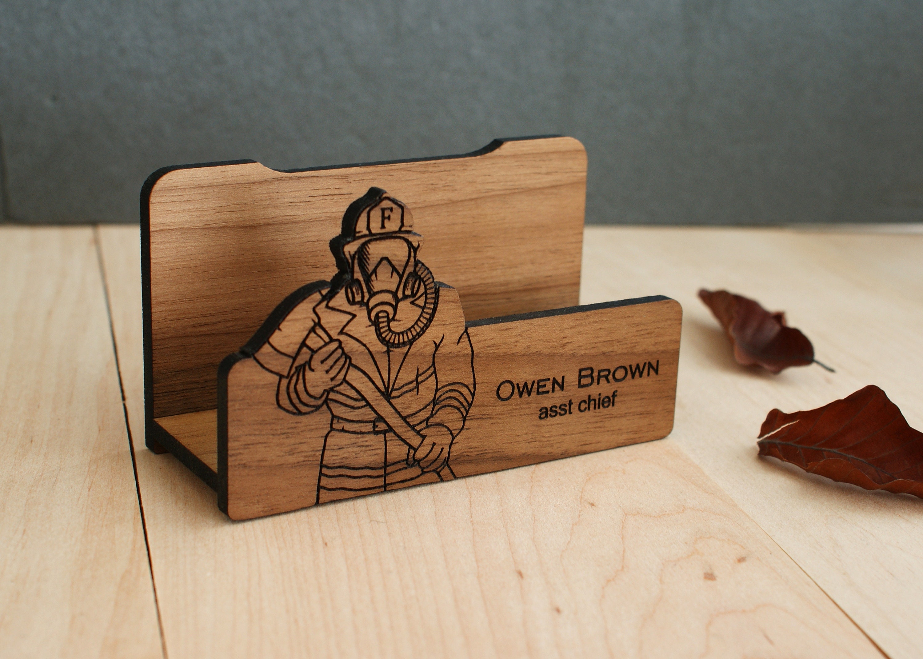 Personalized firefighter gift desktop business card holder Etsy