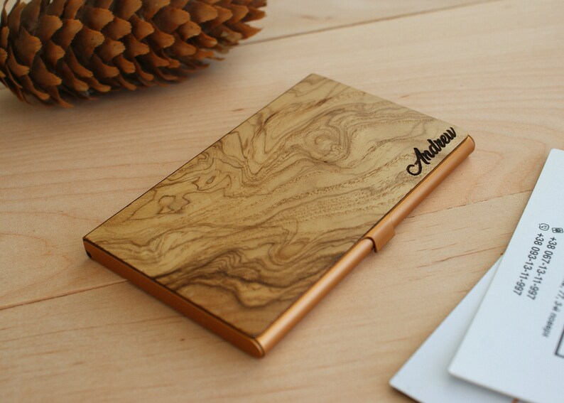 Wood Business Card Holder Personalized Wooden Business Card Etsy
