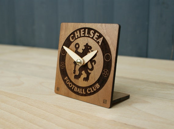 Chelsea Fc Wooden Desk Clock Table Wood Shelf Bedside Silent Etsy