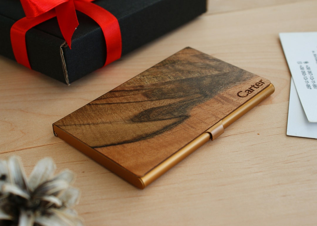 Wood Business Card Holder Personalized Wooden Business Card Etsy