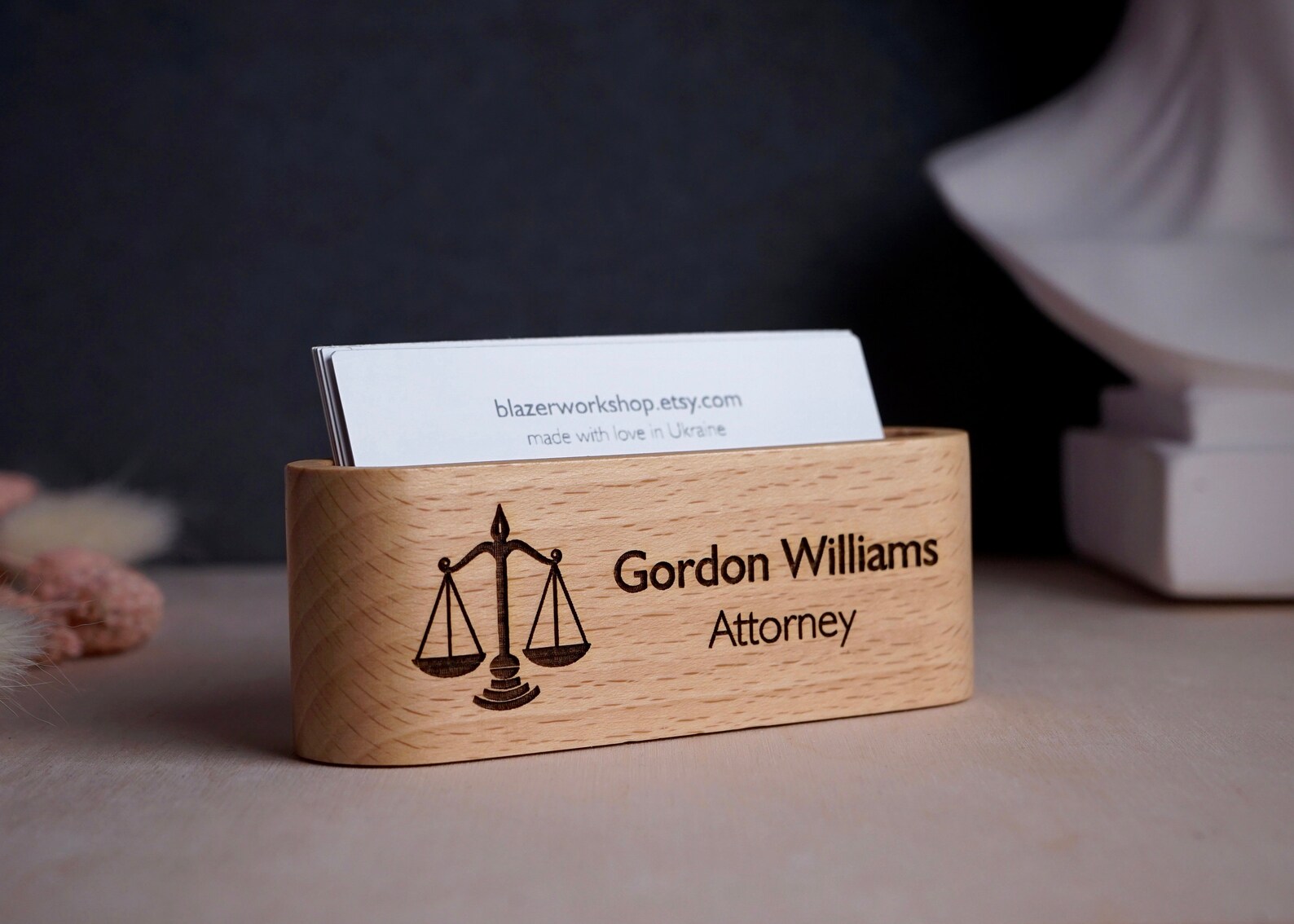 SOLID WOOD Personalized Lawyer Gift Business Card Holder Judge Etsy UK