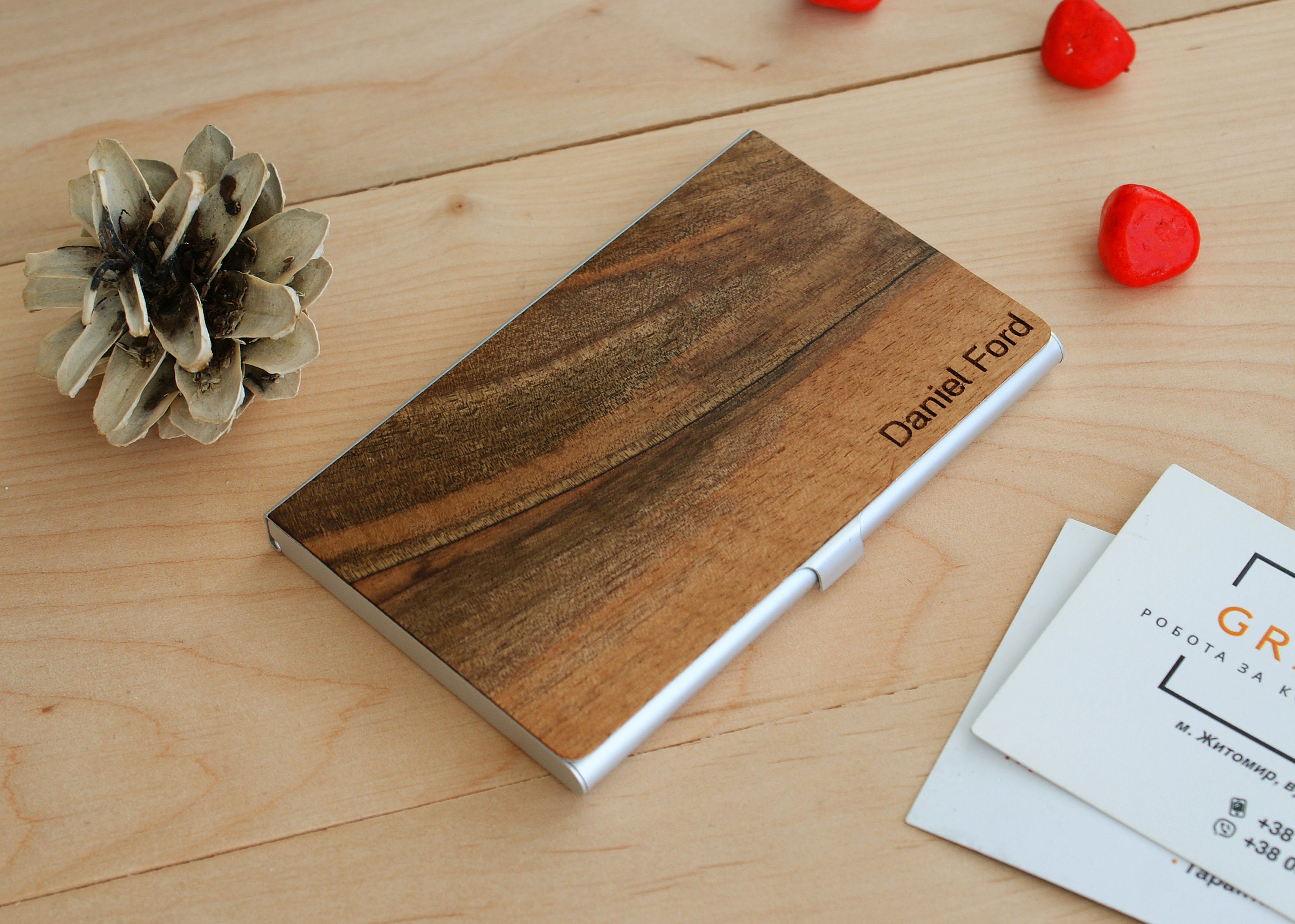 Wood business card holder personalized wooden business card Etsy