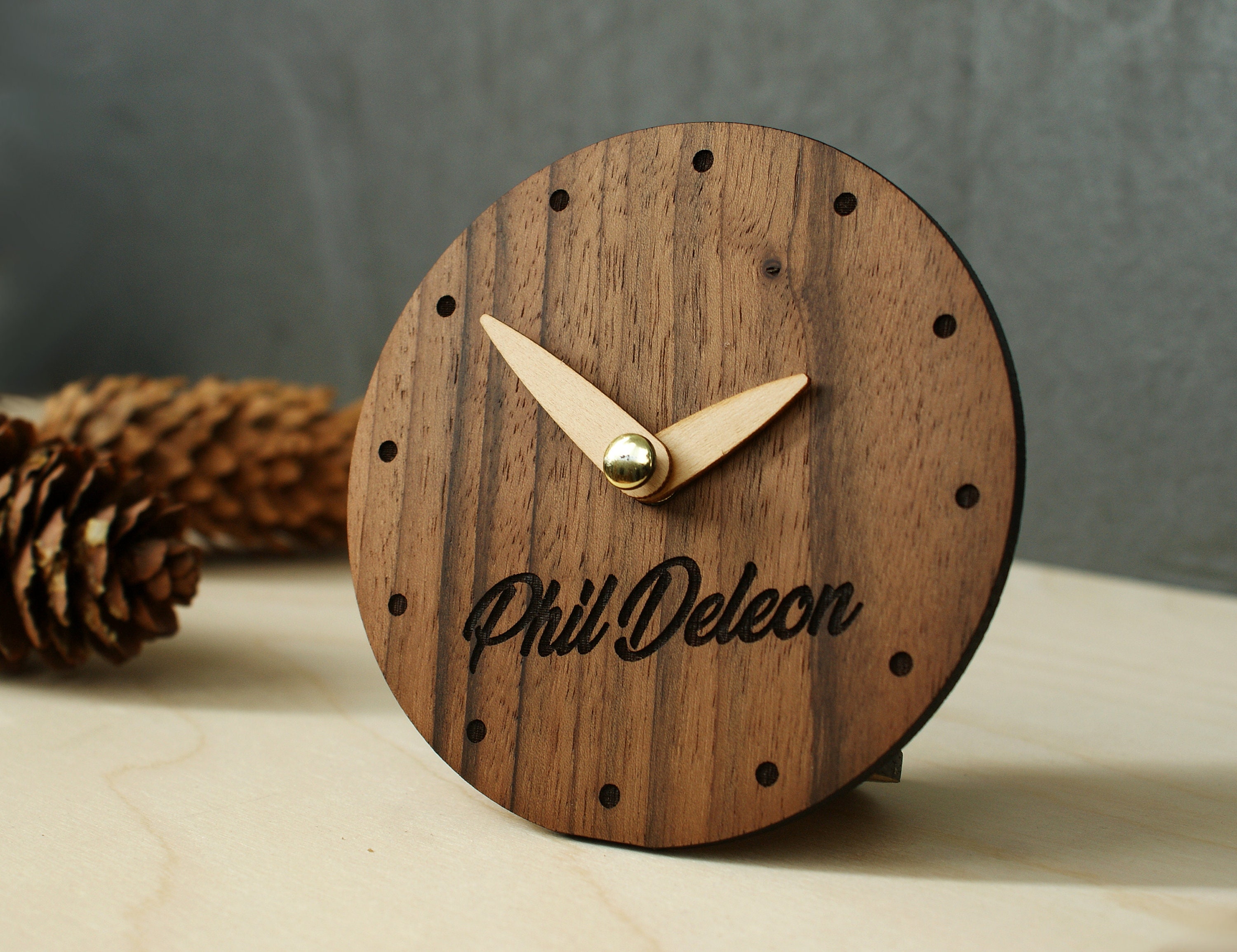 Personalized Wooden Desk Clock Custom Decor Engraved With Name Etsy UK