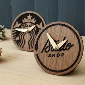 Custom engraved logo clock Corporate gifts with logo clock wooden desk personalized clock table silent wood clock modern office Decor idea