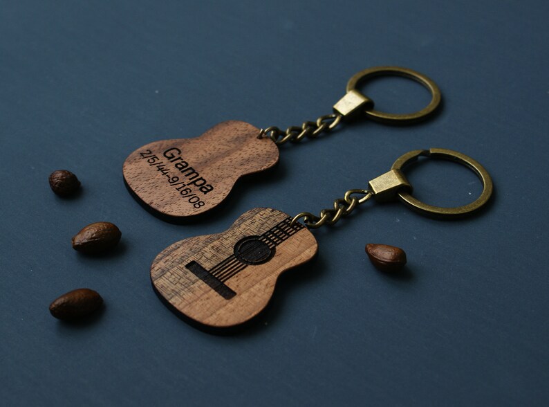 Personalized wood guitar keychain Guitar teacher gift wooden Etsy