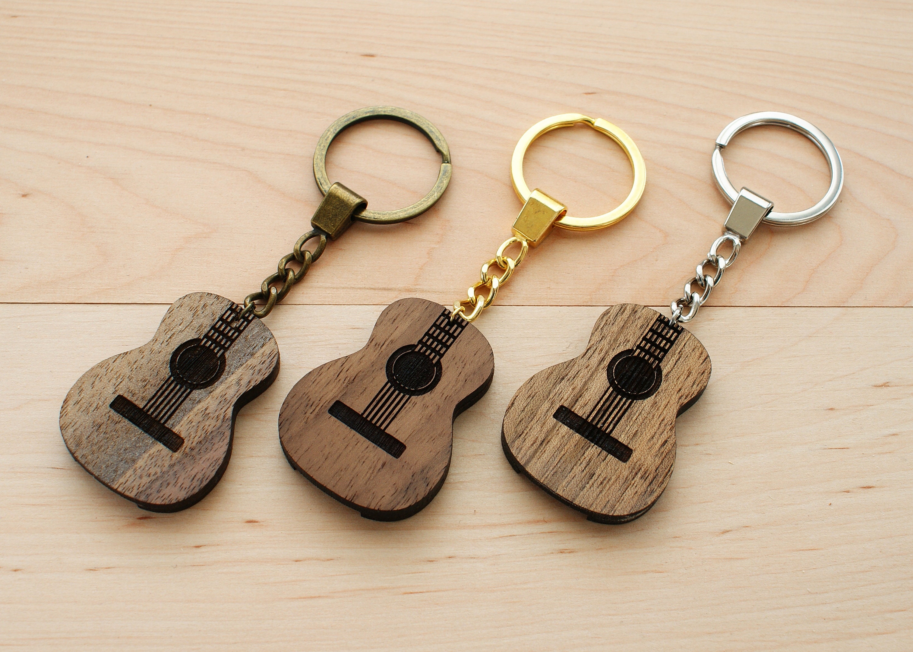 Personalized wood guitar keychain Guitar teacher gift wooden Etsy