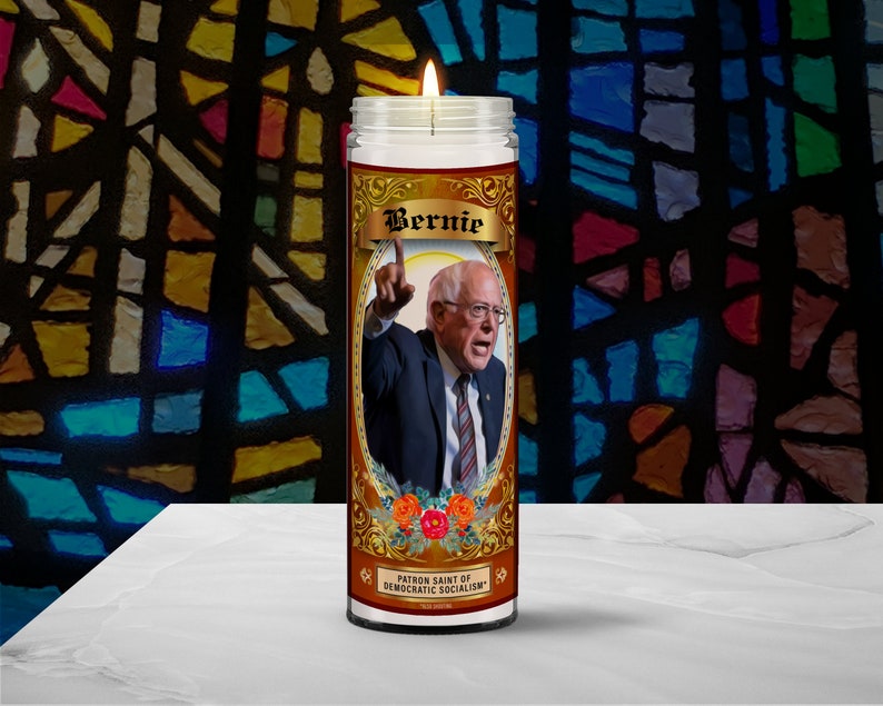 Progressive Prayer Candles Warren Mueller Abrams Obama Pelosi Notorious RBG AOC Biden Elijah Feminist Bernie Sanders Bernie Sanders