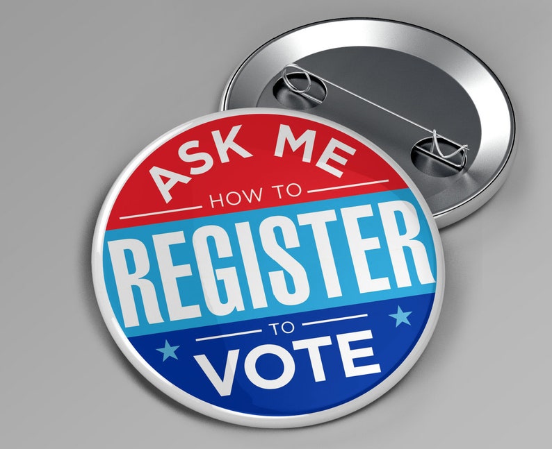 Ask Me How to Register To Vote GOTV 2.25 Pinback Pin Button Badge GOTV Voter Registration Spanish Registra Votar English