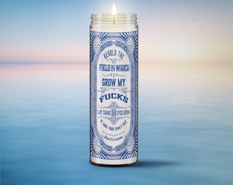 Zero Fucks Vintage-look Prayer Candle | Unscented 8" White | Field of Fucks | Vintage Prayer Candle | Behold No Fucks Mediocre White Man