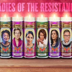 Feminist Prayer Candles 8" Unscented White | AOC | Elizabeth Warren | RBG | Stacey Abrams | Pelosi | Resist | Kamala Harris