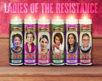 Feminist Prayer Candles 8" Unscented White | AOC | Elizabeth Warren | RBG | Stacey Abrams | Pelosi | Resist | Kamala Harris