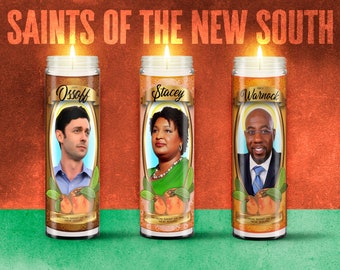 Saints of New South Georgia Progressive Prayer Candles 8" Unscented Patron Saints of The new Georgia Ossoff Warnock Stacey Abrams Candle