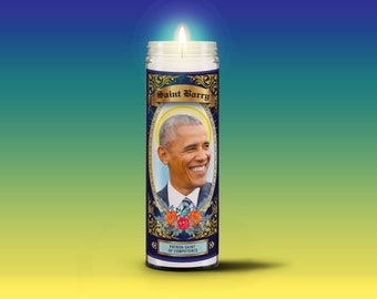 President Obama Candle Progressive Navy Prayer 8in Ongeparven Kaars | President Obama | Feministische gift | Witte Kaars | Glazen | Barack Biden