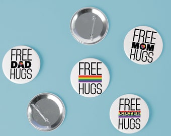 Free Mom Hugs LGBTQ Rainbow Pride Button — 2.25" Pinback Pin Button Badge Rainbow Pride | Mom Hugs | Anti-Trump | Dad Hugs