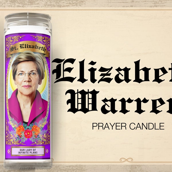 Elizabeth Warren Progressive Prayer Candle | Warren 2020 | Feminist Gift | White Candle Unscented | Glass | Liz Warren Democrat