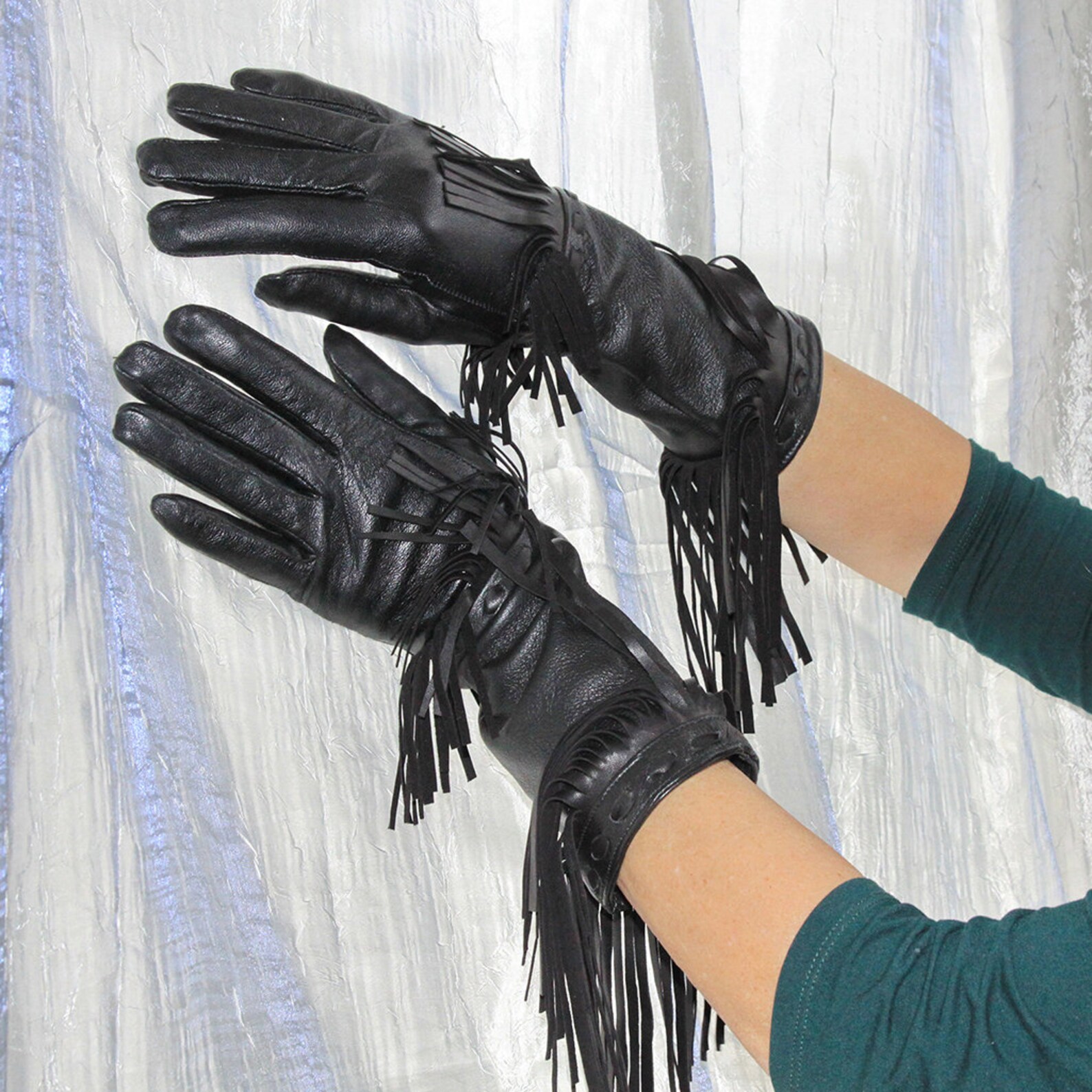 Women's leather gloves with fringe. Gloves. Etsy