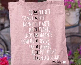 Sac maîtresse personnalisé , cadeau fin d'année, cadeau maitresse