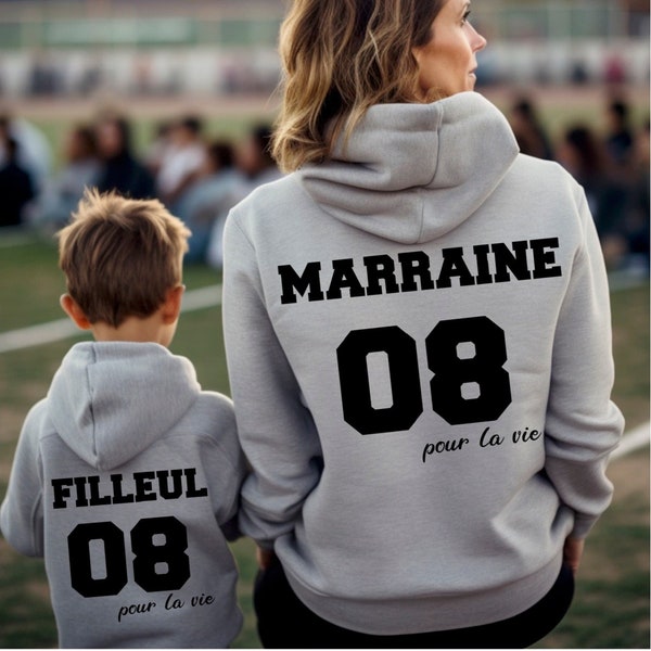 Sweat parrain marraine personnalisé, Sweats Assortis Parrain-Marraine-Filleule-Filleul Personnalisés, cadeau baptême