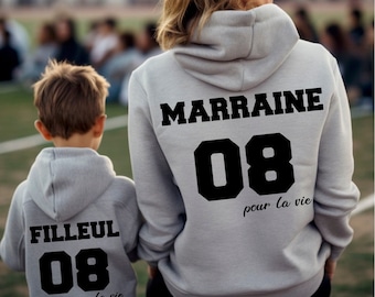 Sweat parrain marraine personnalisé, Sweats Assortis Parrain-Marraine-Filleule-Filleul Personnalisés, cadeau baptême