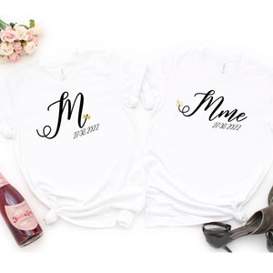 couple t-shirts Mr. Mrs. personalized, wedding t-shirt, EVJF gift, day after wedding, just married