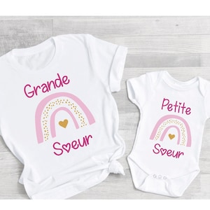 Regalo di nascita maglietta super sorella maggiore e body super sorellina, annuncio di gravidanza, futura sorella maggiore arcobaleno