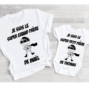 Regalo di nascita personalizzato t-shirt super fratello maggiore e body super fratellino, annuncio di gravidanza, futuro fratello maggiore, supereroe