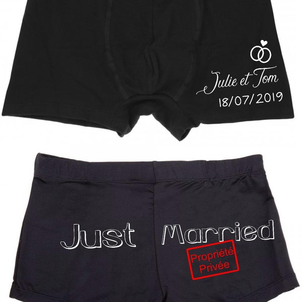 Caleçon homme just married personnalisé, boxer marié, cadeau mariage, futur marié