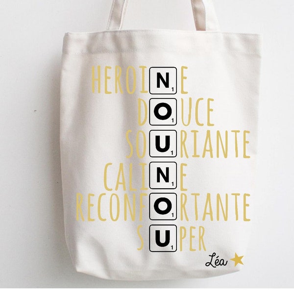 Sac nounou , sac personnalisé nounou, cadeau nounou, cadeau fin d'année