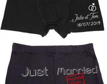 Personalized just married men's boxer shorts, groom boxer, wedding gift, future groom