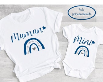 Tee shirt maman mini, maman et moi, maman et bébé , tee shirt duo, tee shirt famille, tee shirt personnalisé