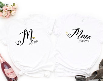 couple t-shirts Mr. Mrs. personalized, wedding t-shirt, EVJF gift, day after wedding, just married
