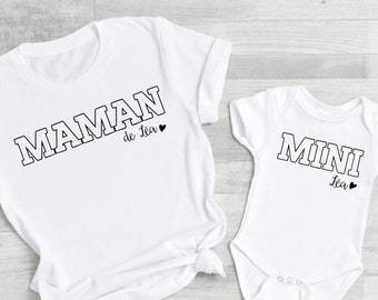 Tee shirt maman mini personnalisé , maman  et kid , maman et bébé , tee shirt assorti personnalisé, tee shirt famille