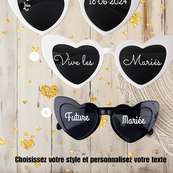 Lunettes soleil personnalisées, lunette coeur personnalisée, lunettes demoiselle d'honneur, lunettes EVJF