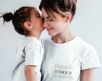 tee shirt marraine d'amour personnalisé, cadeau marraine, baptême, annonce marraine