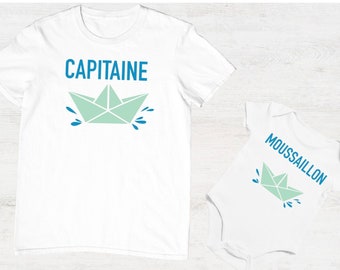 Tee shirt papa mini capitaine moussaillon , tee shirt matchy papa et bébé,  papa et enfant, tenue assortie