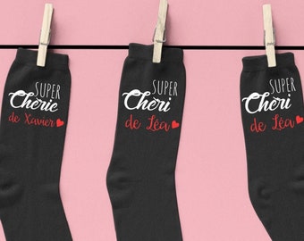 Chaussettes personnalisées super cherie, super chéri, cadeau saint Valentin, cadeau couple, chaussettes couple