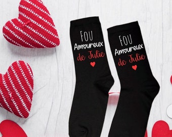 Chaussettes personnalisées fou amoureux de, cadeau saint Valentin, cadeau couple, chaussettes couple