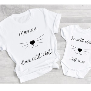 Tee shirt maman d'un petit chat, maman et moi, maman et bébé , tee shirt duo, tee shirt famille image 2