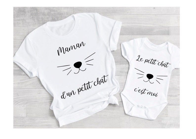 Tee shirt maman d'un petit chat, maman et moi, maman et bébé , tee shirt duo, tee shirt famille image 2