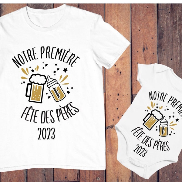 Tee shirt première fête des pères, cadeau fête des pères personnalisé, papa mini, tee shirt matchy papa et bébé, tenue assortie