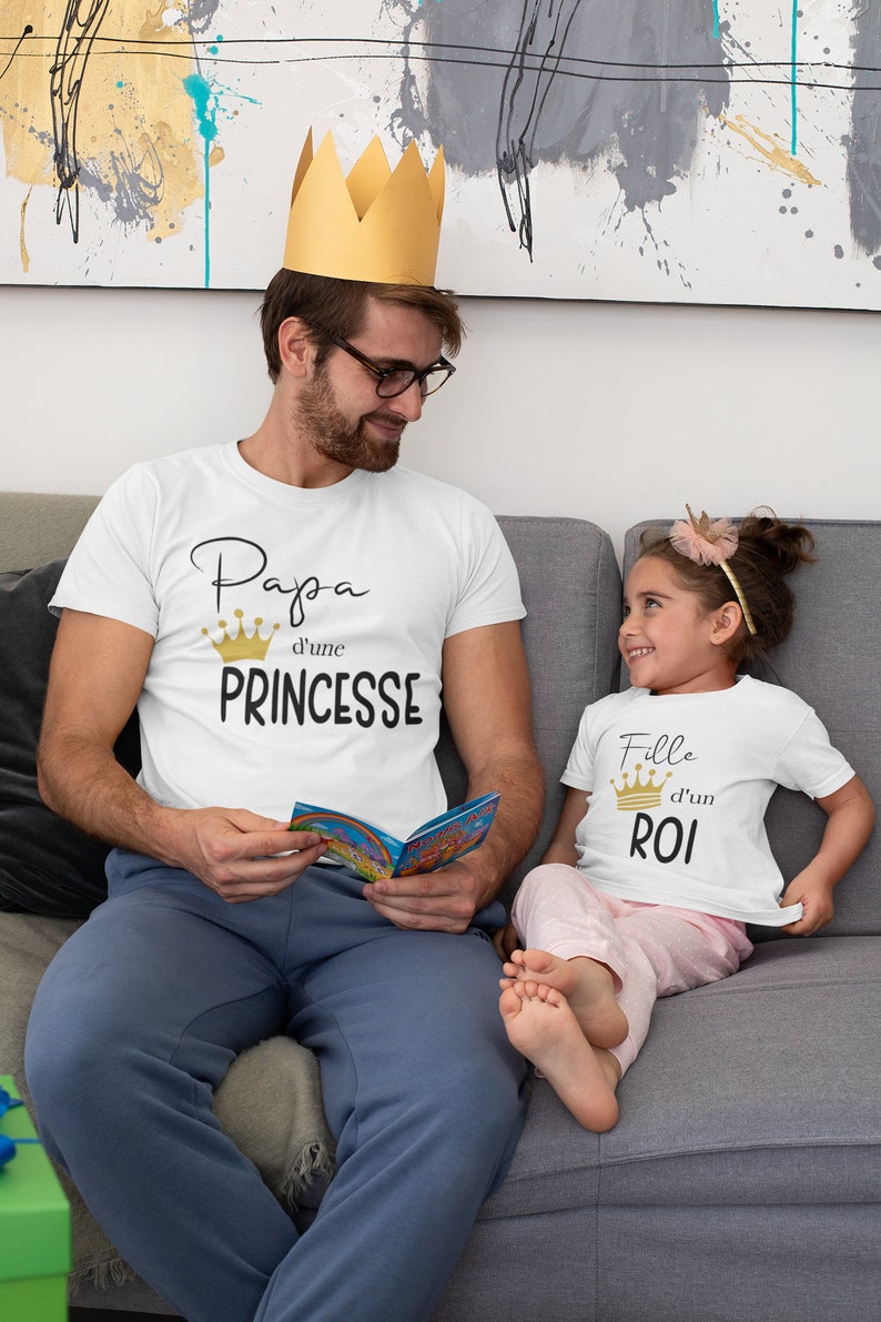 Tee shirt papa d'une princesse , tee shirt matchy papa et sa fille, papa et mini , papa et enfant, tenue assortie image 1