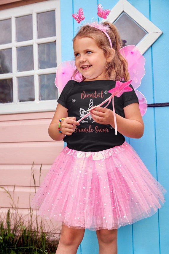 T-shirt "Bientôt Grande Sœur" Avec Licorne - Annonce Grossesse Enfant
